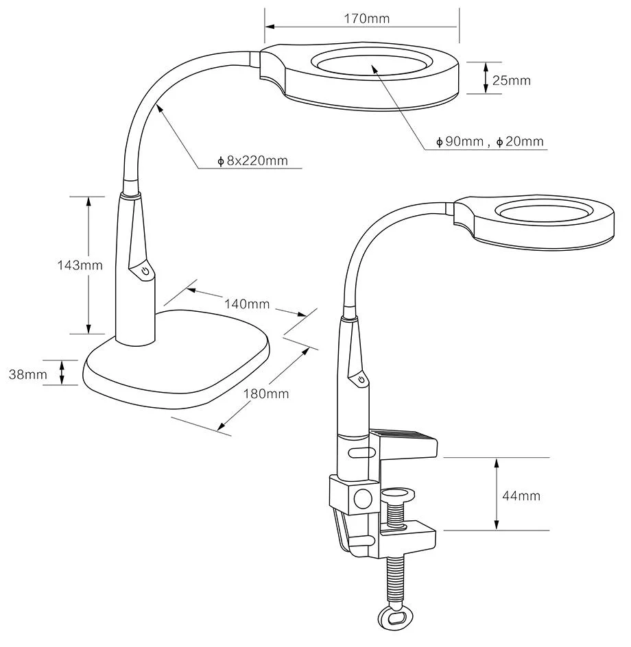 Hot Sale Factory Magnifying Lamp Inspection Working Lamp 2 in 1 Table-Clamp LED Magnifier Lamp