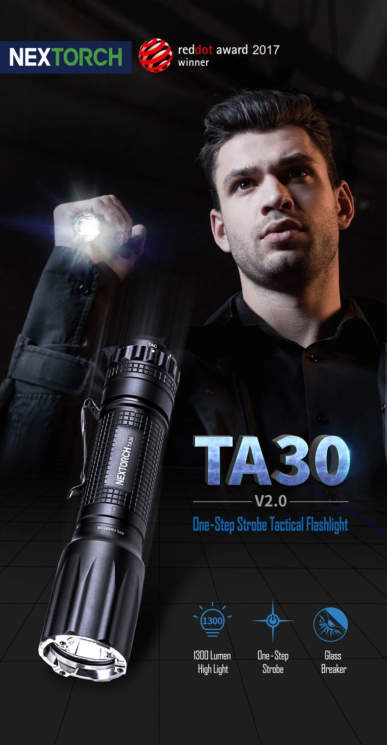 Nextorch Ta30t Tactical Flashlight Strobe Light with Pocket Clip